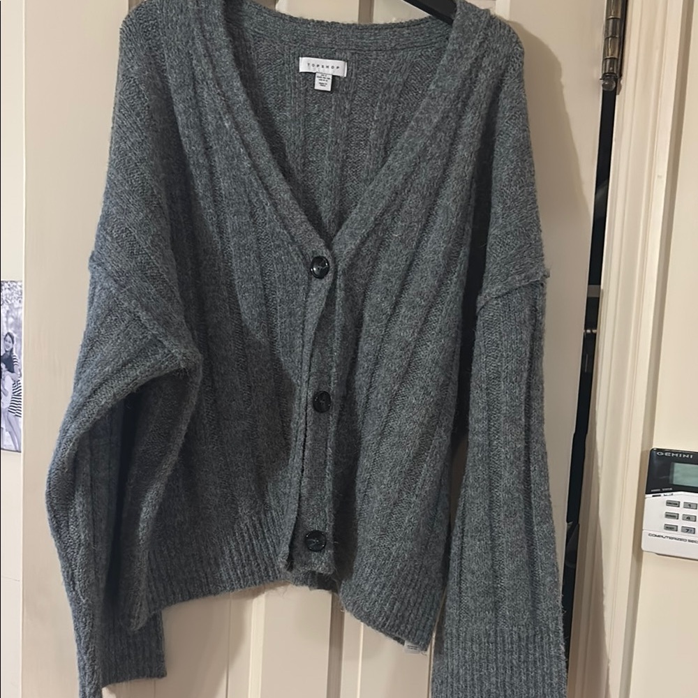 Gray Button-Up Cardigan Sweater